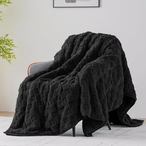 Miniatura 21 de Uttermara - Manta con peso de vellón sherpa de 15 libras para adultos, vellón ultrasuave y sherpa unicolor, manta de felpa acogedora de doble cara
