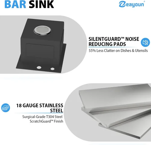 Miniatura 4 de Fregadero de bar con caída de 13 x 15 pulgadas, fregadero de cocina de acero inoxidable 304, fregadero pequeño hecho a mano para cocina, al aire