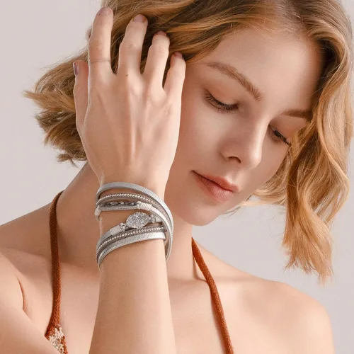 Miniatura 188 de FANCY SHINY - Pulsera de cuero estilo bohemio, pulsera de cuentas de cristal con cierre magnético, regalos de joyería para mujer