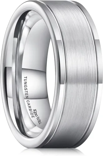 Miniatura 69 de King Will Anillo de boda de carburo de tungsteno para hombre con diseño de ranura, 6/7/0.315 in de ancho, acabado cepillado/pulido para hombre