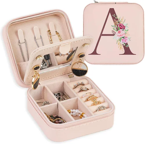 FUNARTY Joyero de viaje con espejo para mujeres y niñas, estuche organizador de joyas, estuche organizador de cumpleaños, regalos de Navidad,