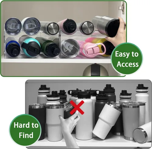 Miniatura 5 de Spaclear Paquete de 2 organizadores de botellas de agua, estante apilable de almacenamiento de despensa de cocina, soporte de botella de agua