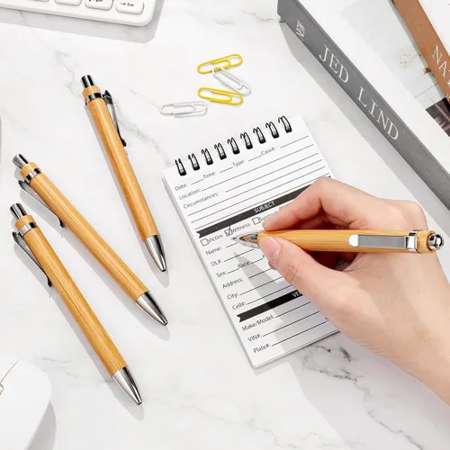 Miniatura 4 de Outus 12 bolígrafos retráctiles de madera de bambú, tinta negra, bolígrafos de 0.039 in, juego de productos para regalos, escritura, oficina
