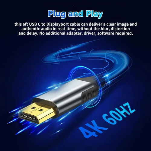 Miniatura 7 de Cable USB-C a DisplayPort de 6 pies, 4K a 144 Hz y 2K a 240 Hz, cable tipo C a DP de transferencia de datos de 10 Gbps