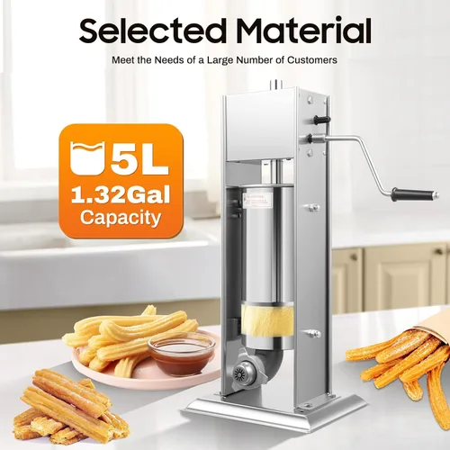 Miniatura 6 de Máquina para hacer churros comerciales de acero inoxidable de 5 L, máquina para hacer churros españoles + 6 boquillas de diferentes formas, máquina