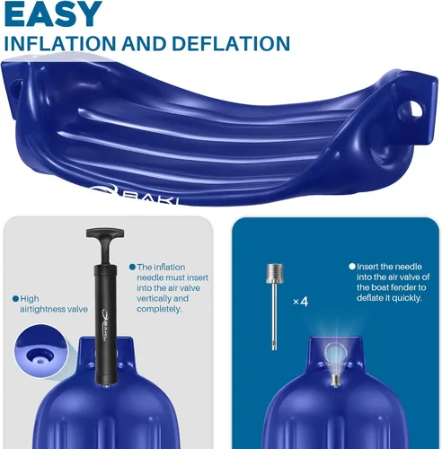 Miniatura 5 de Defensas para Barco Paquete de 4 de 8.5 x 27 Pulgadas Acanaladas con Ojos Gemelos Defensas Parachoques para Barco para Atraque, Viene con Cuerdas