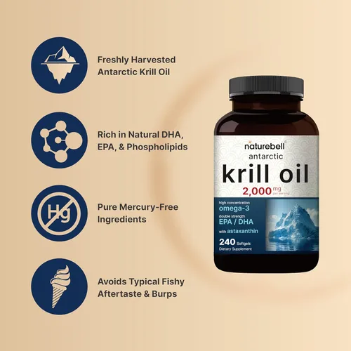Miniatura 4 de NatureBell Aceite de krill antártico 2000mg suplemento, 240 softgels, 3 veces más potente fuente natural de omega-3, EPA 240mg + DHA 160mg +