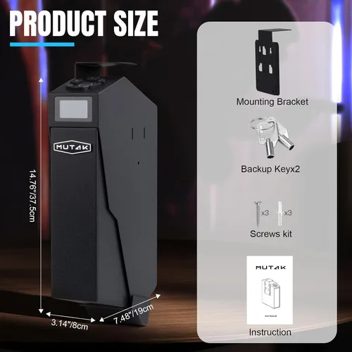 Miniatura 9 de Caja fuerte para pistola de mano, caja fuerte biométrica con apertura biométrica, 3 formas de acceso rápido con huella dactilar/código PIN/CLAVE