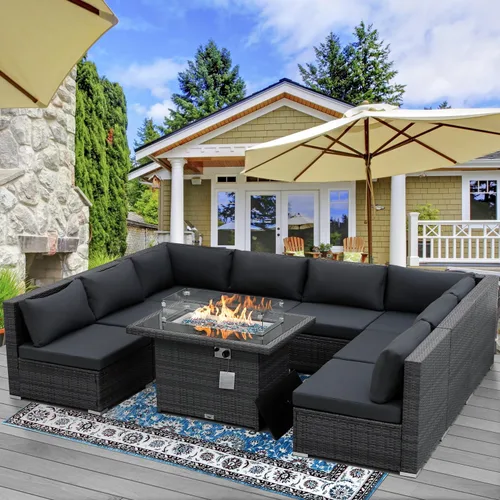 Miniatura 10 de NICESOUL Juego de muebles de patio modernos y extra grandes de 7 piezas con hoguera, cómodos juegos modulares para 6 personas para exteriores, sofá