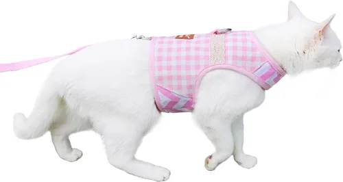 Miniatura 34 de Arnés de gato con correa, ajustable para gatos, chaleco acolchado para gatos, Black Plaid