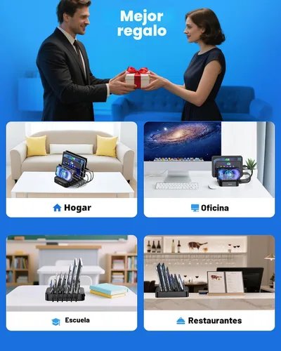 Miniatura 7 de MSTJRY Estación de carga para múltiples dispositivos: estaciones de carga USB de 6 puertos - Base de carga organizadora familiar para múltiples Negro