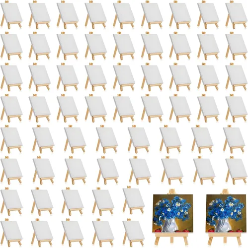 Miniatura 8 de Mimorou Juego de 32 mini lienzos de 3 x 3 pulgadas con caballetes para pintar, regalos navideños, pequeños lienzos estirados para arte, paneles
