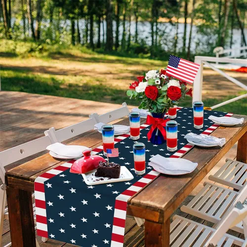 Miniatura 2 de Día de la Independencia, 4 de julio, camino de mesa de arpillera de lino para cenas, fiestas, decoración de cocina, bandera patriótica de Estados