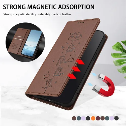 Miniatura 6 de Wallet Phone Case for Moto E22 4G Cover, Playful Cat PU Leather Phone Cover with 2 Card Slots & Hidden Flip Kickstand, TPU Shockproof Protective