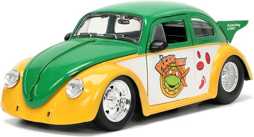 Miniatura 4 de Jada Teenage Mutant Ninja Turtles 1:24 1959 Volkswagen Drag Beetle - Coche fundido a presión y figura de Miguel Ángel de 2.75 pulgadas, juguetes