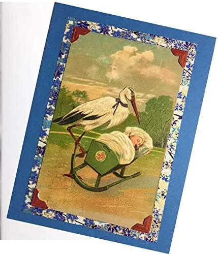 New Born Baby Boy Birth Greeting Cards - Stork Rocking the Newborn, Genuine Vintage 1911 Antique Original Postcards Unique