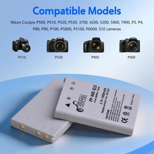 Miniatura 2 de Pickle Power Batería EN-EL5 2 unidades y cargador USB LED para cámaras Nikon Coolpix P530 P520 P510 P100 P500 P5100 P5000 P6000 P90 P80