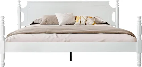 Miniatura 15 de Base de cama de plataforma de madera maciza tamaño King con cabecera y estribo, base de 12 listones fuertes, patas de metal, no necesita somier