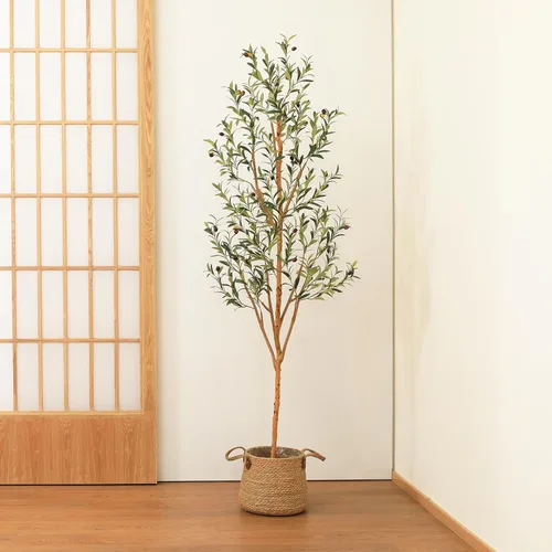 Miniatura 7 de Kazeila - Árbol de olivo artificial de 6 pies de alto de seda falsa para decoración del hogar, oficina, interior, planta falsa en maceta con ramas