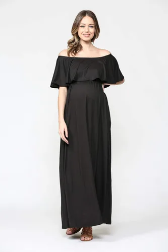 Miniatura 4 de Vestido de maternidad con hombros descubiertos, vestido largo para mujeres embarazadas, para fiestas de recién nacidos, o sesiones de fotos