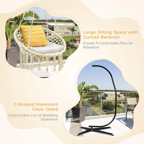 Miniatura 2 de Giantex Hamaca Swing Silla con soporte, cuerda de algodón tejida a mano con soporte de acero sólido resistente C, hamaca colgante al aire libre