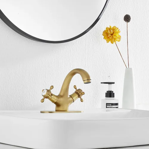 Miniatura 8 de Grifo de baño de latón antiguo grifo de tocador de baño de una sola manija de un agujero grifo de lavabo de baño con placa de cubierta