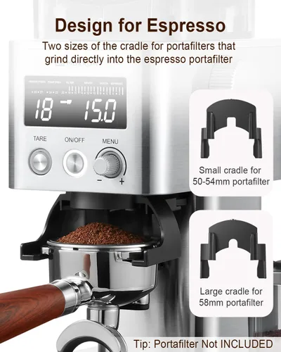 Miniatura 6 de MOKKOM Molinillo de café eléctrico con báscula de café extraíble, molinillo de granos de café cónico antiestático, 31 ajustes precisos para verter