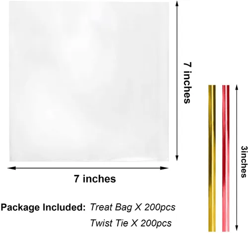 Miniatura 2 de Morepack Bolsas de celofán para golosinas, 200 bolsas de regalo transparentes con lazos giratorios (7 x 7 pulgadas)