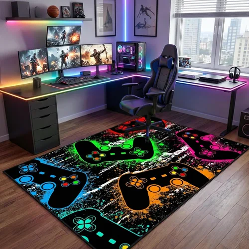 Miniatura 32 de Alfombras de Jugador para Dormitorio de Niños, Pintura de Dibujos Animados con Gamepad, Alfombra para el Hogar para Adolescentes, Decoración Genial