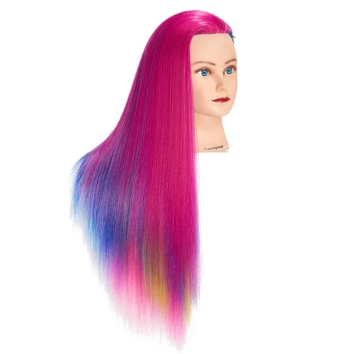 Miniatura 3 de Cabeza de Entrenamiento 26"-28" Cabeza de Maniquí para Peinado Maniquí de Cosmetología Cabeza de Muñeca Cabello de Fibra Sintética Modelo de Multi