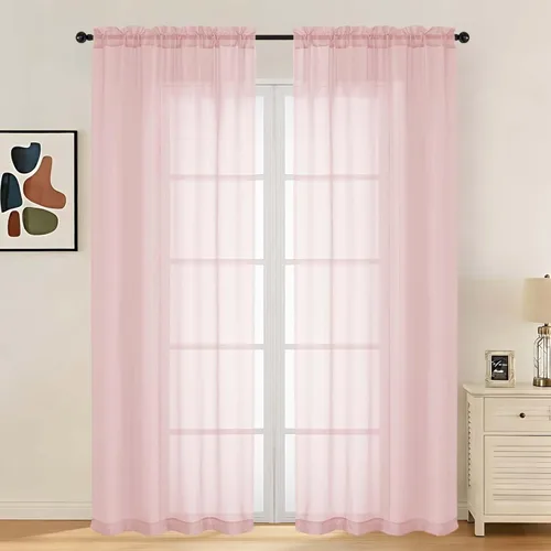 Miniatura 71 de LIVEKID Cortinas traslúcidas negras de cocina de 36 pulgadas de largo, cortinas cortas filtrantes de luz, 2 paneles de gasa aireada, texturizadas