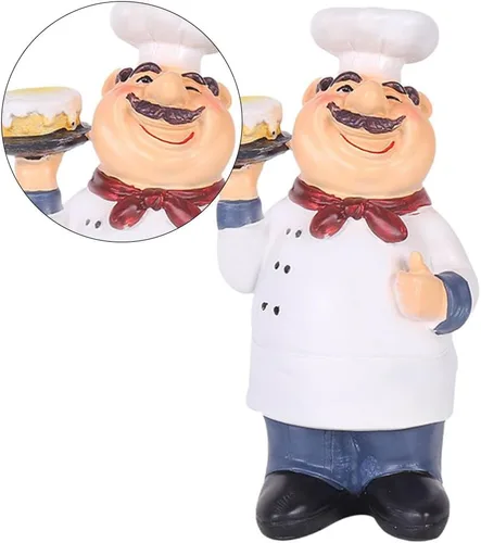 Miniatura 4 de Garneck - Adorno de chef con pastel creativo de cocina, escultura decorativa para el hogar, cocina, bar, cafetería, tienda, decoración de mesa, 7.48