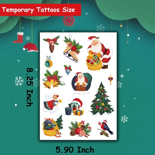 Miniatura 3 de Tatuajes temporales de Navidad para niños, 6 hojas grandes, tatuajes falsos de Navidad para niñas, niños, regalos de fiesta de Navidad, decoración
