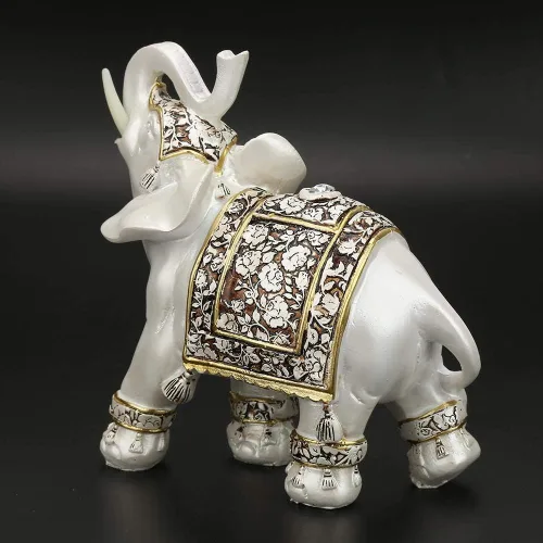 Miniatura 8 de Estatua decorativa de elefante de resina blanca, 6.7 pulgadas, adorno coleccionable de Feng Shui de buena suerte y riqueza para oficina en casa