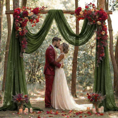Miniatura 7 de MDS Paquete de 2 paneles de cortina de arco de boda (30 pulgadas de ancho x 30 pies de largo) tela de gasa transparente para boda, ceremonia, Verde
