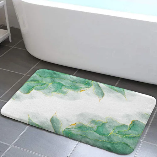 Miniatura 10 de Tapetes de baño de mármol verde y dorado para baño, de franela verde oliva esmeralda oscuro, tapete de baño para ducha, antideslizante, moderno