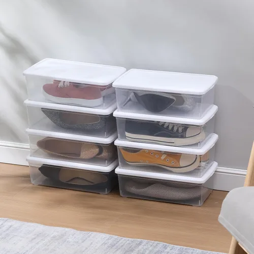 Miniatura 7 de novelinks Paquete de 8 contenedores de almacenamiento de plástico transparente de 6 cuartos de galón con tapas, cajas apilables para zapatos, Blanco