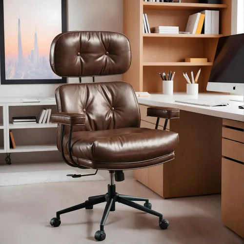 Silla de oficina ejecutiva de respaldo alto con cómodo asiento profundo, silla de oficina moderna de piel sintética marrón, silla de escritorio