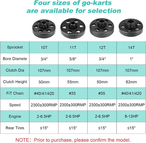 Miniatura 9 de Embrague Go Kart 5/8" de diámetro 11 dientes para cadena #35, embrague centrífugo para minimotos y mini motos 2.8HP 97cc, hasta 2.8HP