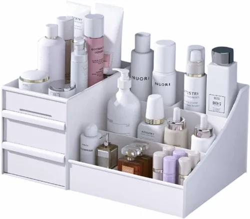 Miniatura 9 de Organizador de tocador negro con cajones – Caja grande de almacenamiento para hombres en encimera para colonia, cuidado de la piel, maquillaje