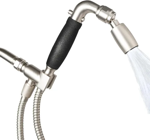 Miniatura 10 de Kit de cabezal de ducha de mano de metal sólido de High Sierra con agarre antideslizante. Incluye cabezal de ducha de mano de metal, válvula