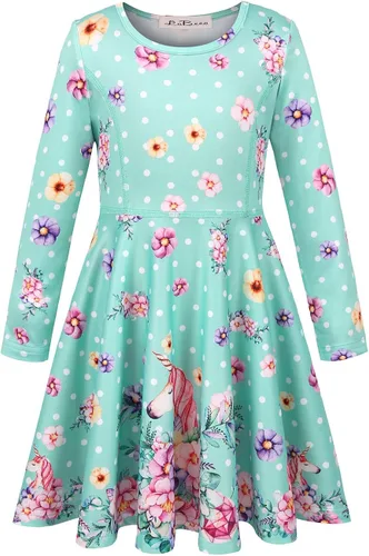 Miniatura 2 de LaBeca - Vestido sin mangas o de manga larga para niñas vestidos casuales con diseño de unicornio o sirena para niñas pequeñas o grandes