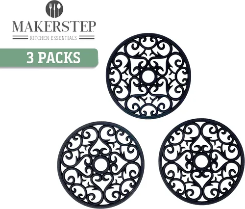 Miniatura 2 de Makerstep Juego de 3 salvamanteles de silicona con diseño de corazón, almohadillas calientes para encimera y mesa. Antideslizante, platos para Negro