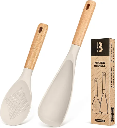 Cuchara de cocina y cuchara de arroz para utensilios de cocina antiadherentes, ideal para cocinar y servir silicona mate resistente sin BPA, cuchara
