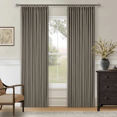 Miniatura 70 de Juego de 2 paneles de cortinas plisadas negras de 80 pulgadas para sala de estar, cortinas plisadas de lino con forro de 80 pulgadas de largo, 100%
