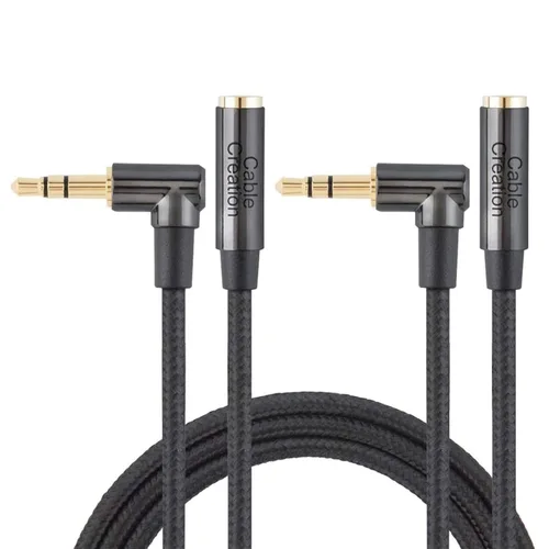 Miniatura 8 de CableCreation Cable de extensión de auriculares de 3.5mm 1.5 pies/0.45 m, cable estéreo de audio de ángulo recto de 3.5mm con cobre plateado