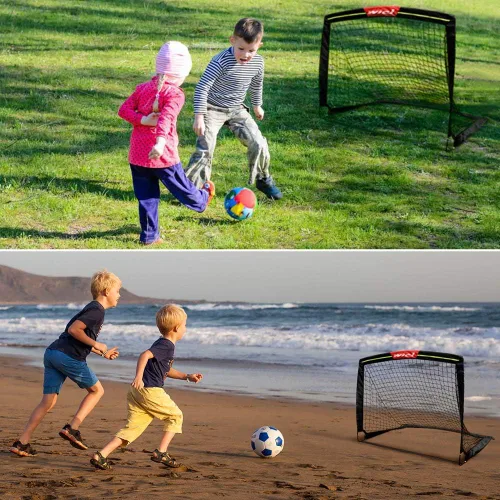Miniatura 2 de Wiel Portería de fútbol, 4 pies x 3 pies, red fácil de plegar, tiras reflectantes para jugar al anochecer, juego de 2 para juegos de patio trasero