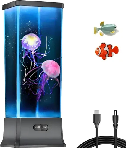 COLORLIFE Lámpara de Mesa Eléctrica de Tanque de Medusas con Luz de Cambio de Color, Regalo para Niños, Hombres, Mujeres, Decoración del Hogar para