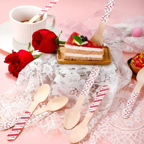 Miniatura 7 de Eaasty 100 cucharas de madera de chocolate caliente para el día de San Valentín, malvavisco, barra romántica de madera, cucharas agitadoras