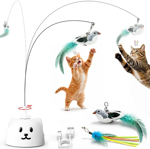 Miniatura 11 de CATPICK Juguetes interactivos para gatos de interior, juguete eléctrico automático de plumas de pájaro volador – El mejor juguete de enriquecimiento